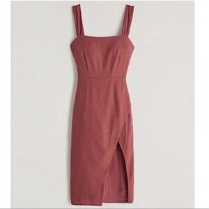Abercrombie Wrap Front Linen Midi Dress Dusty Rose Rust